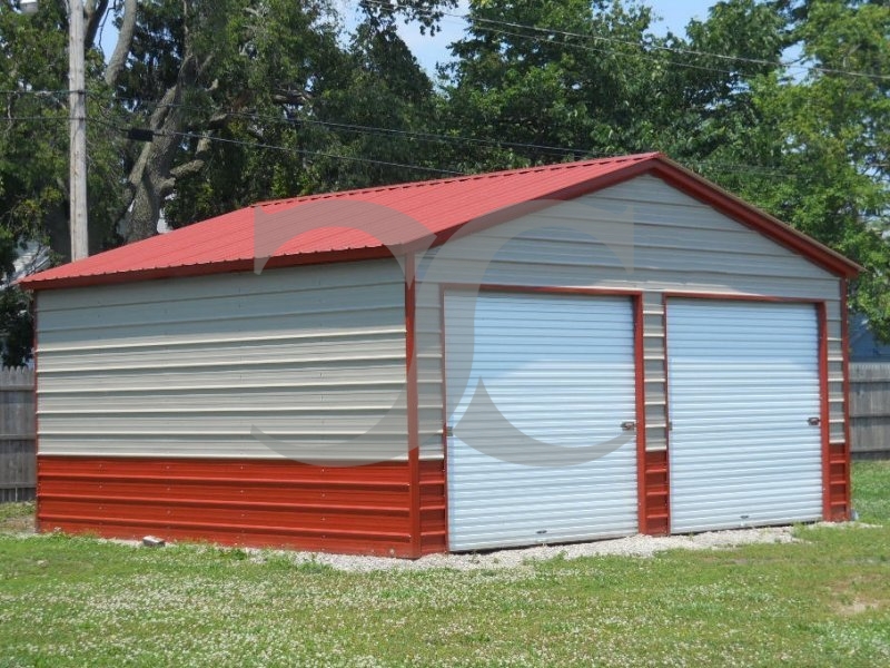 Garage | Vertical Roof | 20W x 21L x 9H | 2-Car Steel Garage