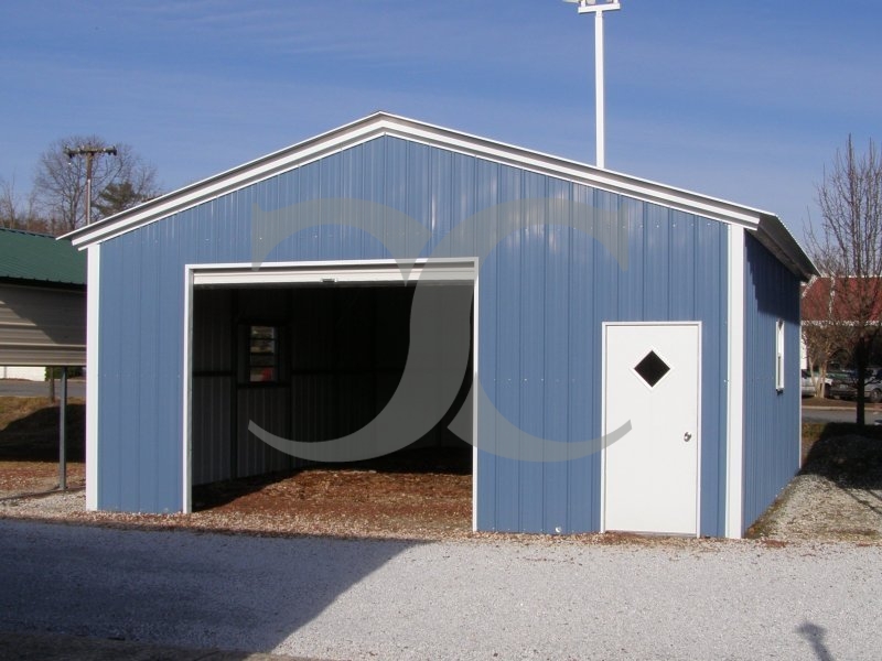 1-Car Metal Garage | Vertical Roof | 20W x 21L x 9H | Enclosed Garage