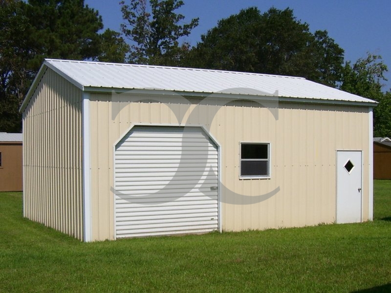 Side Entry Metal Garage | Vertical Roof | 22W x 26L x 10H | Enclosed Garage