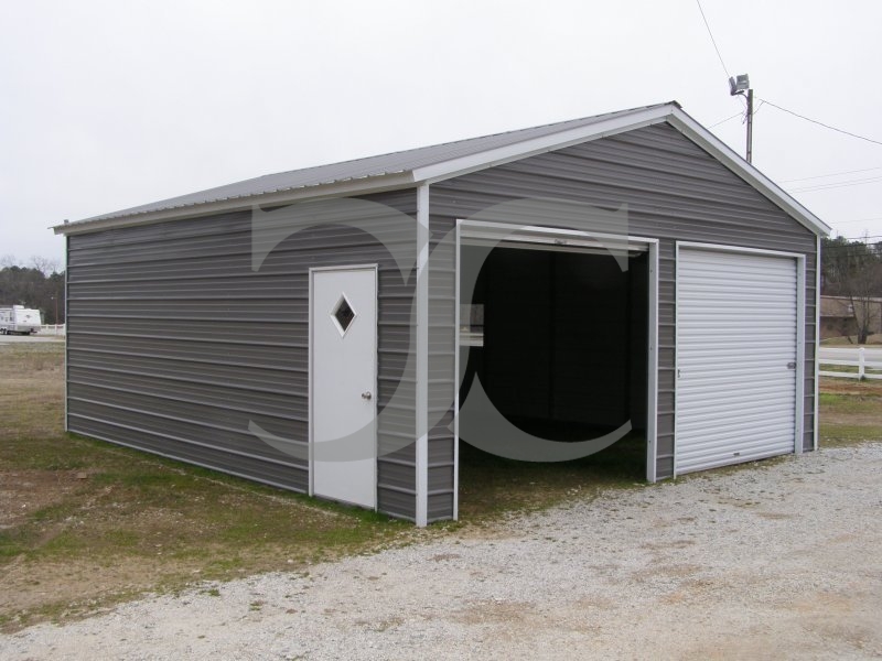 2-Bay Garage Building | Vertical Roof | 20W x 21L x 9H |  Metal Garage