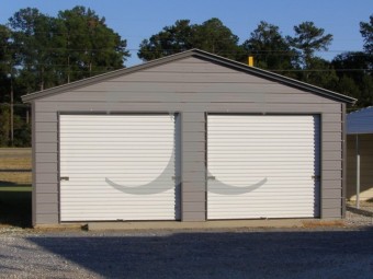 Enclosed Steel Garage | Vertical Roof | 20W x 21L x 9H | 2-Car